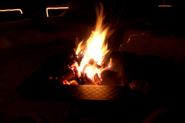 After arriving just after sunset on Thursday, we cleaned off a small area of the bar's deck and had a campfire.  The air was cold but we had seen nothing yet.  The real cold was coming.