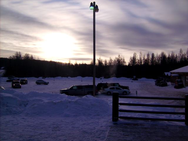 The sun was just up during lift ticket attachment time. It was colder in the UP than at the lake.
