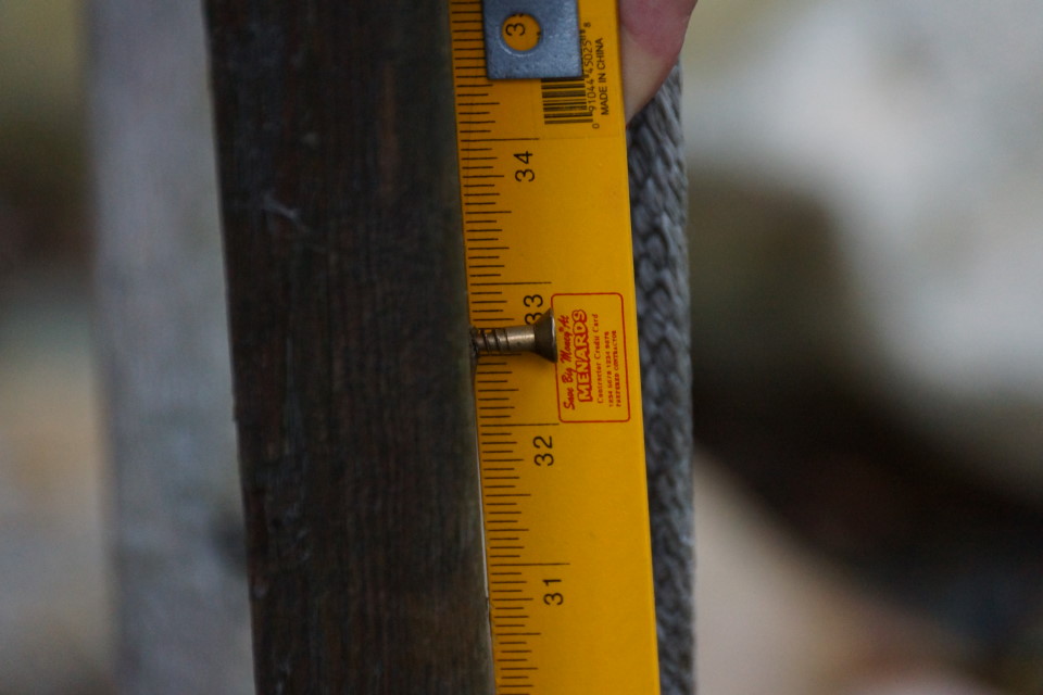 The lake level is at 32.75 inches below the nail.  Up over twelve inches from ice-in and nine inches from last September.