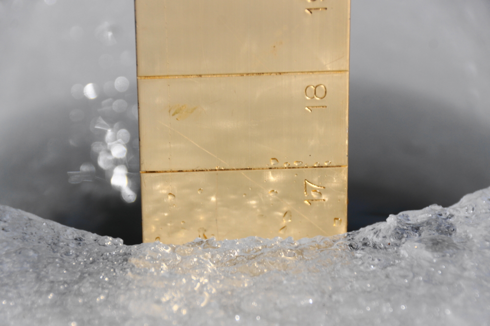 The lake still has plenty of ice. The 16+ inches won't be going out this week, but, if this weather continues, we could get a rare March ice-out.