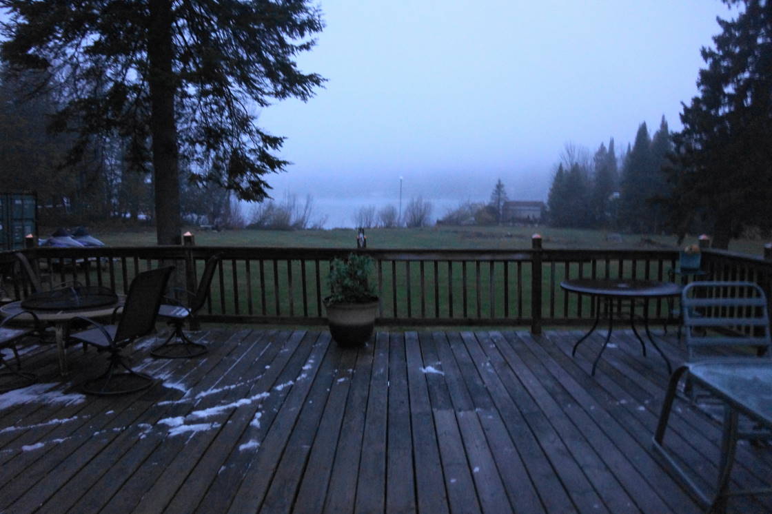 By Tuesday morning, most of the snow had been replaced by patchy fog. It was at this time that the officers and janitors of knottlane called an emergency board meeting and pool party to discuss the lack of Spring in the northwoods. We put down our pens and mops and headed to the extreme  southwestern corner of the lake area.