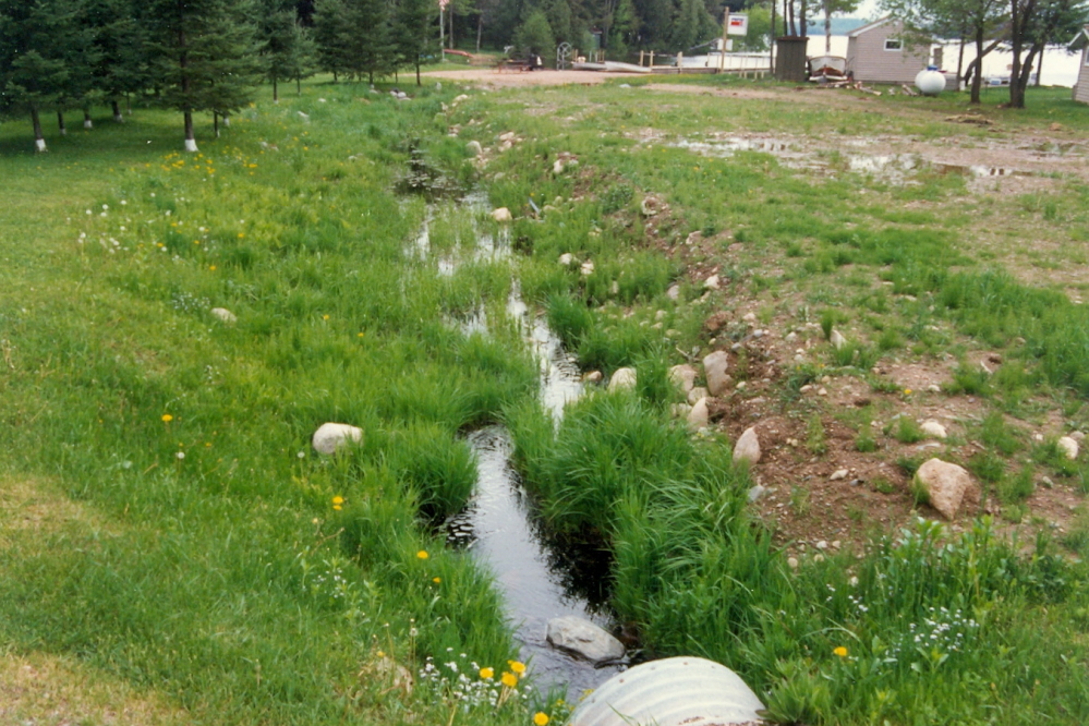 Lake Lucerne is high. The creek in the northeast corner is flowing well. Judging from the flow, the lake's water level is not done rising.