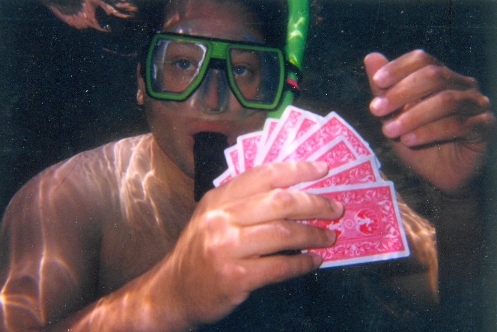 In other ways, playing underwater is very unlike cabin based cards. Cards under Lucerne has a complete lack of table talk, soggy snacks, and a stronger fear of drowning than any land game we've ever played.