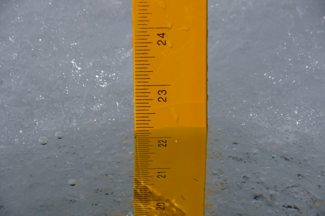 The ice is 23 inches thick. No ice-out this week.