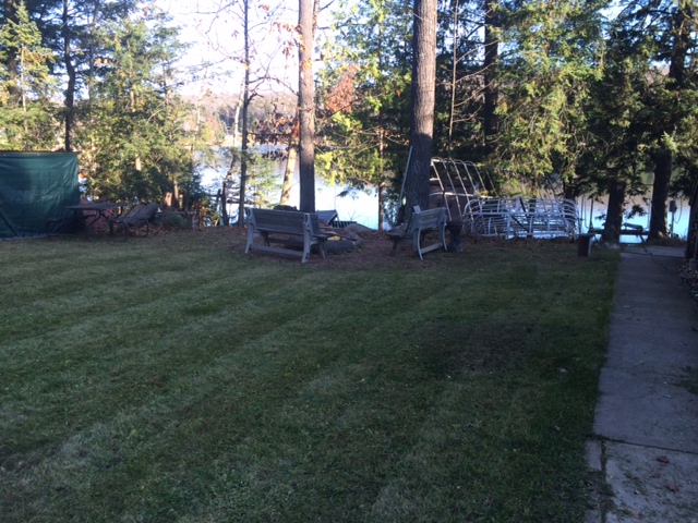 The weather was not so cold. The last lawn mowing of the year did not involve snow removal.