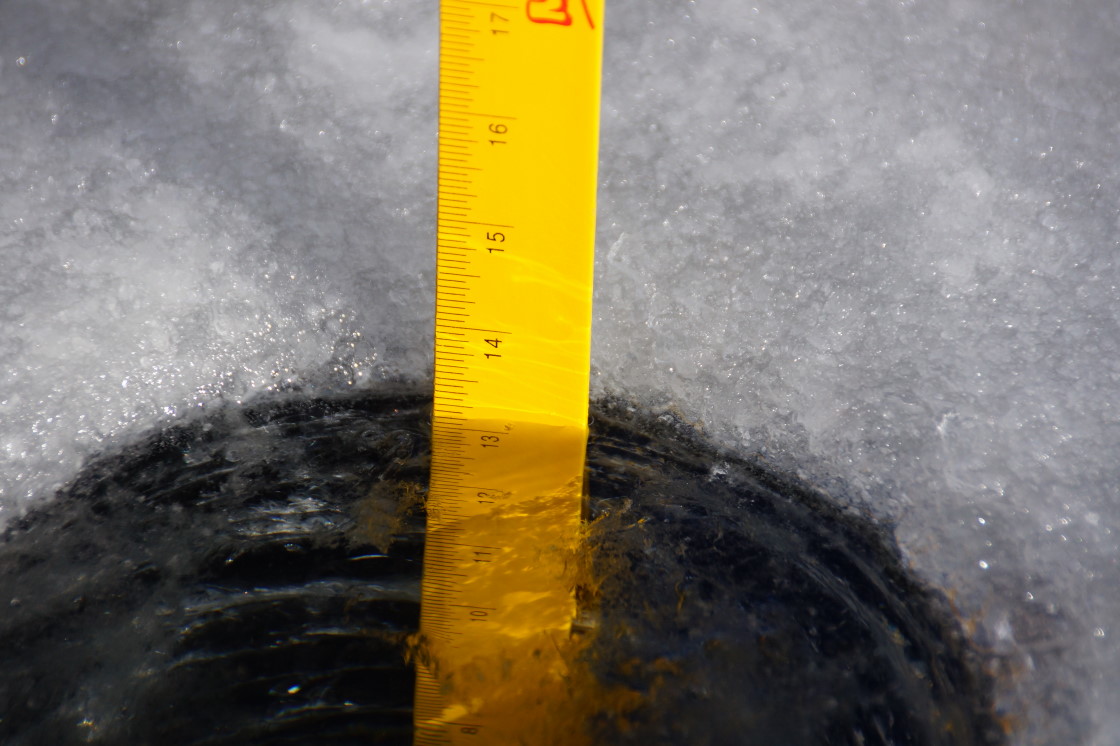 Fourteen inches is a little thin for this time of year. Could be an early ice-out.