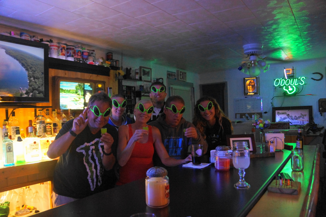 The bar was opened a few times last week. Drinks included beer, the flaming Bailey's Comet, and the tasty Alien Secretion (served six at a time because we only have six of the special glasses).