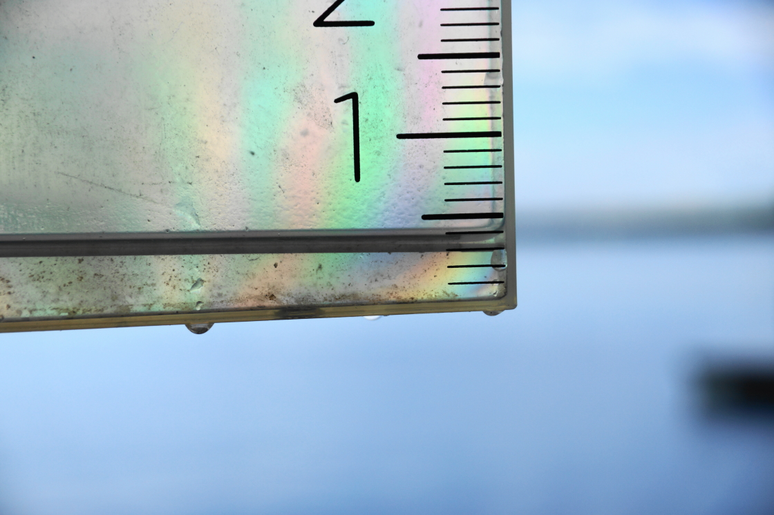 The lake got some rain in several small precipitation events.  The largest of which (pictured) was about a third of an inch. All together a little over a half an inch hit the ground. Good but the sky will have to do better than that to get the lake level over the nail.