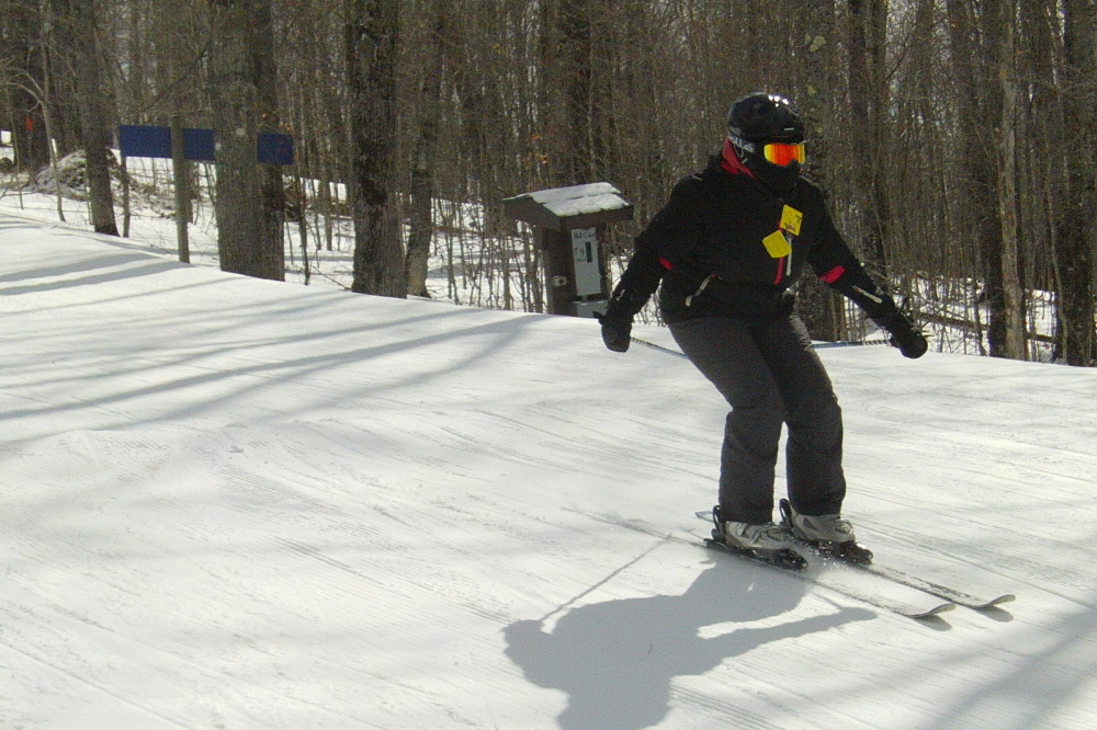 On the back of the hill, there was a grooming artifact that resulted in a small (very small) jump on one of the runs. It kept us entertained for much of the day.