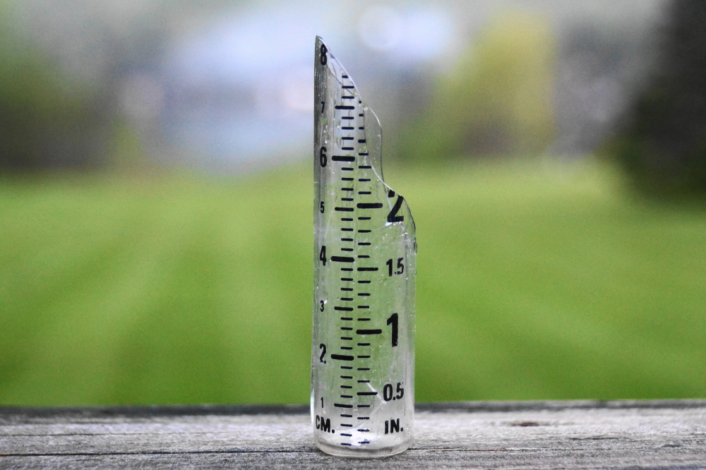 Note to self: If the rain is followed by a freeze, bring in the glass rain gauge.