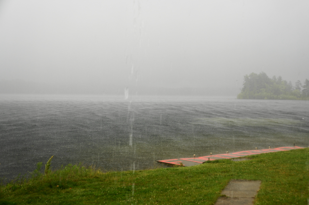 Wednesday's ski show was a race to finish before the storm. The show ended early when the powers that be determined that the boats and skiers did not need a power washing.