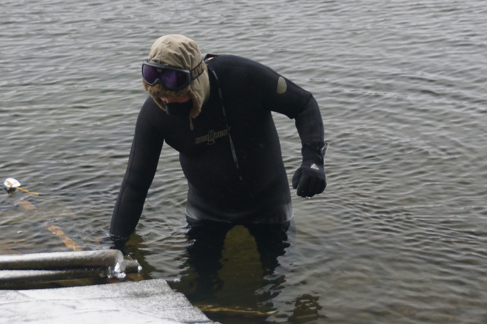Some fool had to go into the water to lift and salvage it. I can attest that the lake is very cold.