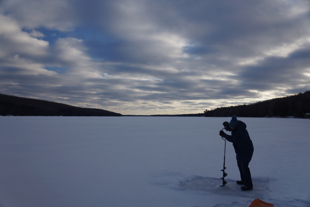 Late last week, a hole was poked into Lucerne. The lake is covered with about 6 inches of very good ice.