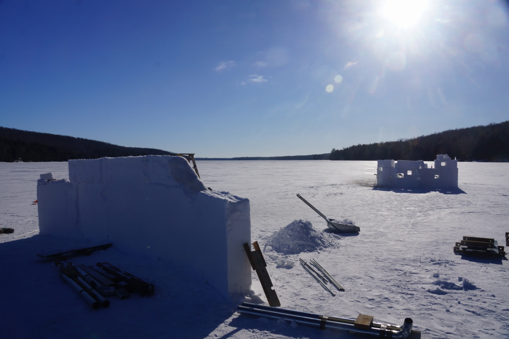 Construction on the Northern fort started on Friday. Many of the snow mines were tapped out by the rain, but there was enough to build with near the shore.