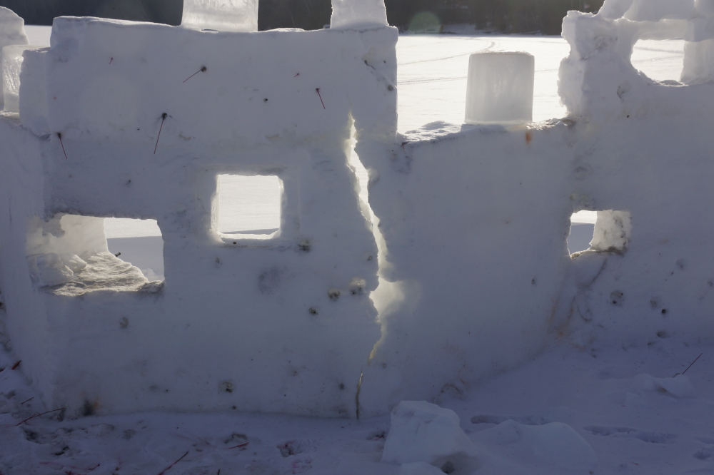 The sun and warm was not kind to the Bottle Rocket War forts. The crack in the lake that extended up through the middle of the Southern fort grew in the February like heat.