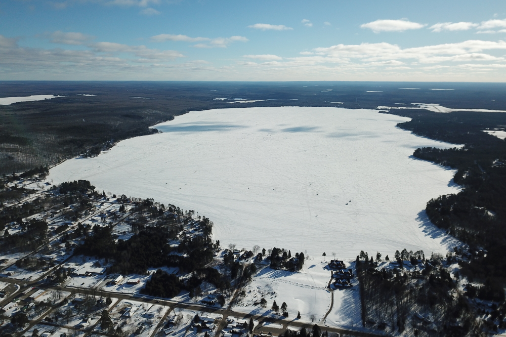 A closer look at Metonga reveals a lake suffering from a chronic case of the shanty pox. This unsightly walleye and perch induced rash should clear up by late March.