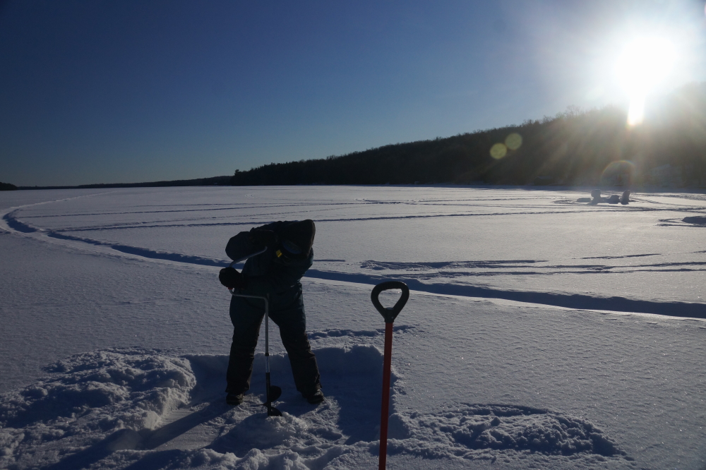 Our last task of the week was to drill a hole in the lake to check the ice thickness. It took more time than expected.