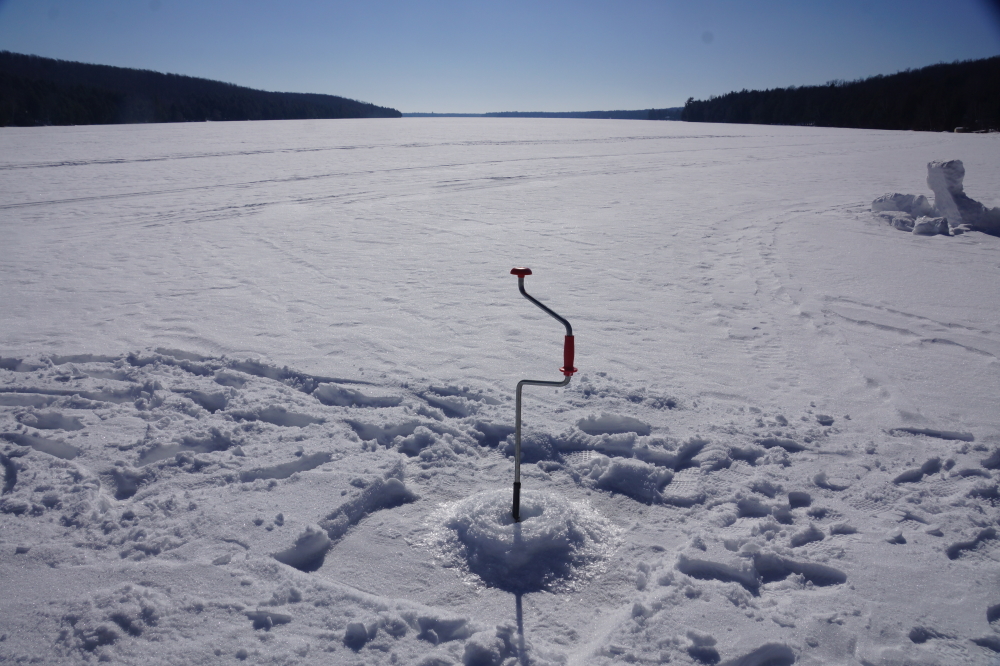 Early in the week, we made a hole in the lake to check the ice thickness. During the process, there were a few breaks taken.