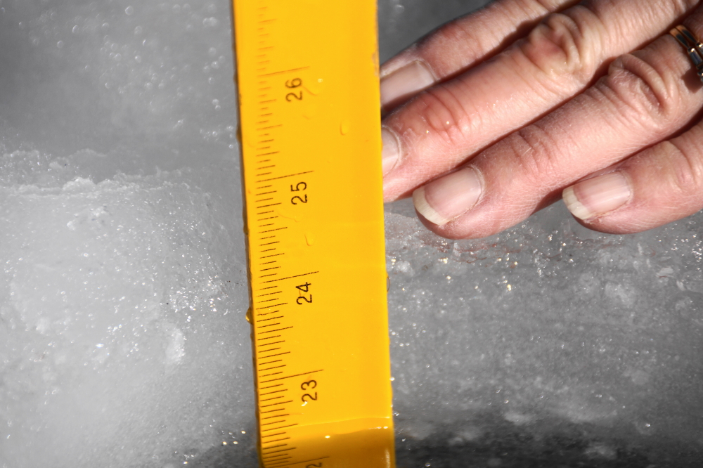 It's not yet quite a yard deep, but 24.5 inches is still an impressive amount of ice. It seems especially thick when manually punching a hole through it.