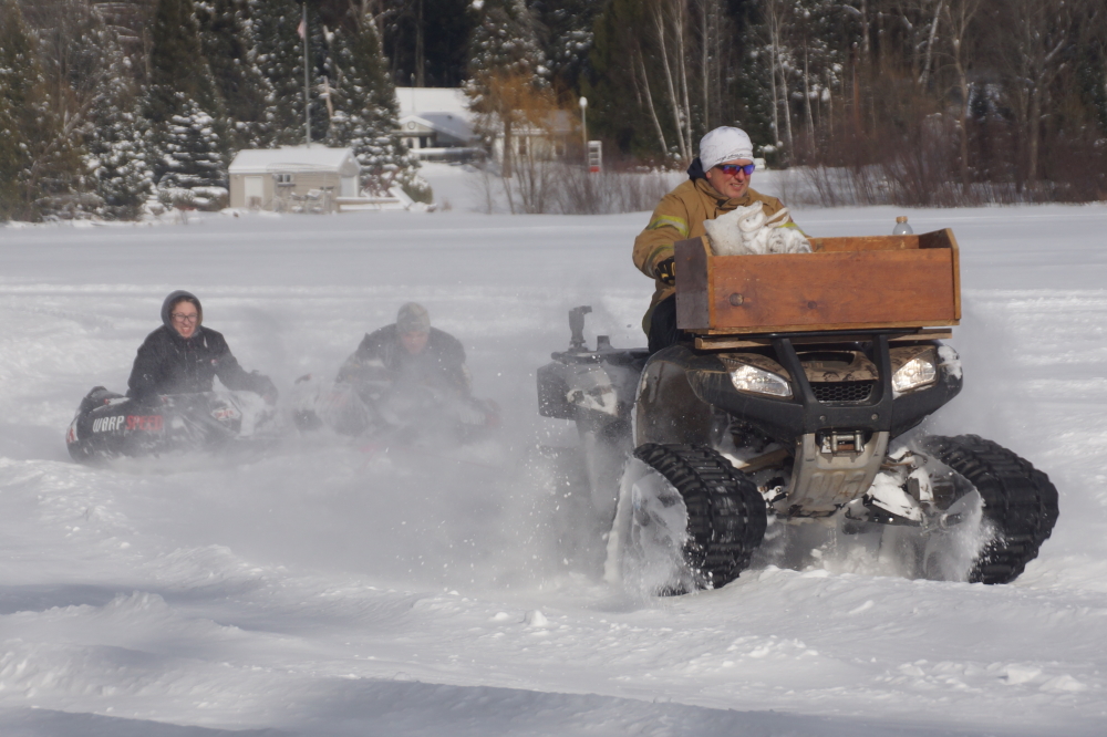 The maple taps froze shut, so the ATV with the feet was no longer needed in the woods. It seemed more at home on the lake anyway.