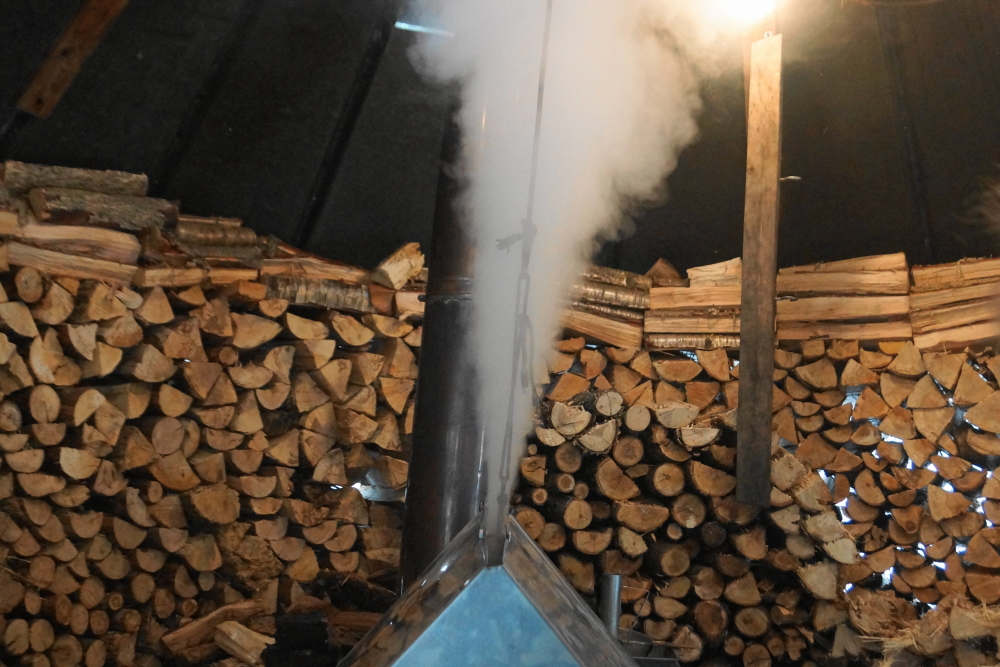 The deep snow in the woods made collecting buckets of sap more interesting than we would have liked. The hundreds of gallons of sap that was pulled from the forest had an extremely high sugar count. Steam shot from the cookers all day and through the nights mid-week to push the sap to syrup.