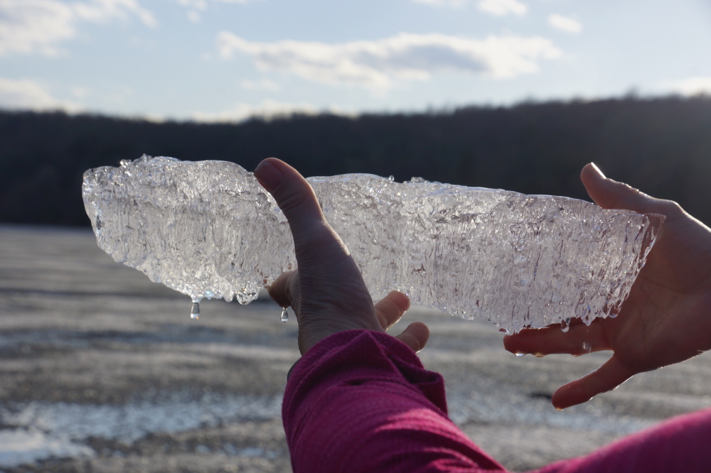 The remaining ice is about this thick.