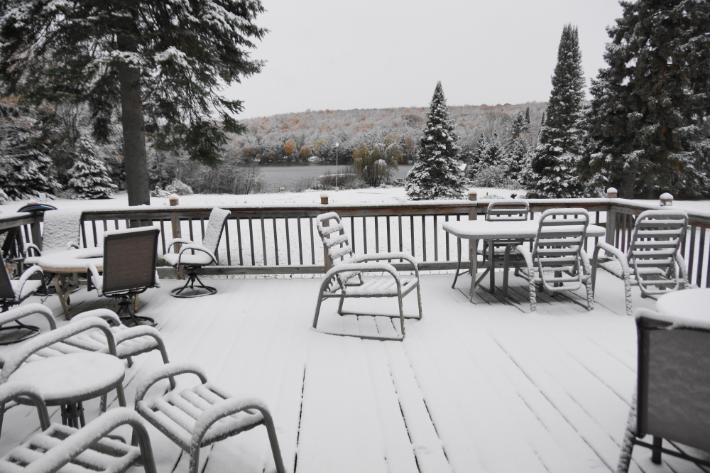 It stuck. Looks like we'll have to snow blow the lawn before mowing it.
