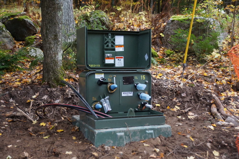 The undergrounding of power continued all week along the west side of Knott Lane. Many new green boxes sitting on fiberglass pedestals popped up. My understanding is that they will be connected and energized before the lake freezes over. The overhead wires and power poles will be removed shortly after that. 