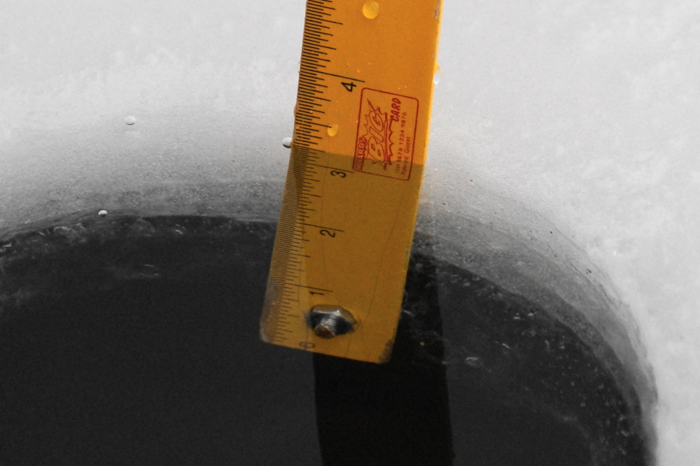 There was water under the 3.5 inches of ice on the Knott Lane end.