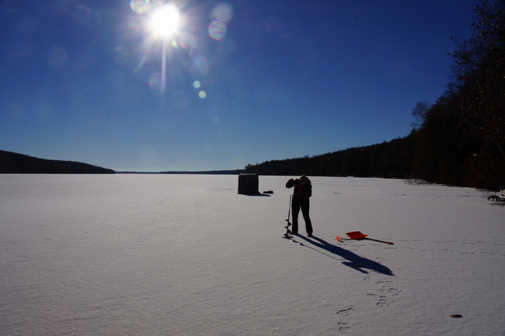 One week after the entire lake officially froze over,  a hole was made to check the ice thickness.
