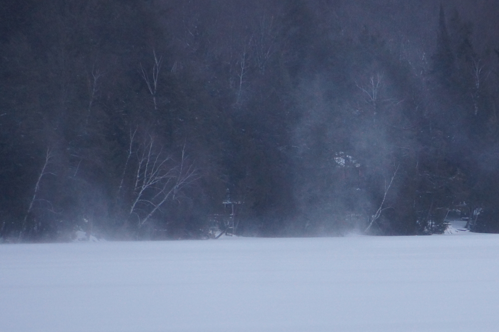 There was also some snow. The wind spun it up. The resulting snow devils danced up and down the lake, crashed into the shore, and made some impressive drifts under a sunless sky.