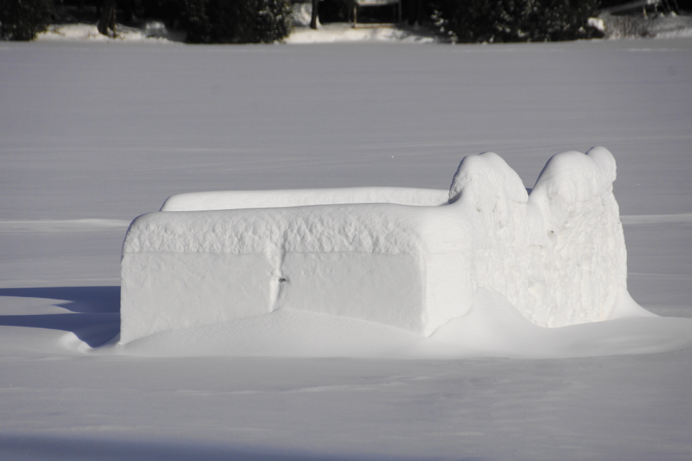 To the casual observer, outdoor objects are becoming more difficult to spot during peak snow. Snow forts are the exception.  They have been somewhat enhanced by the burden.