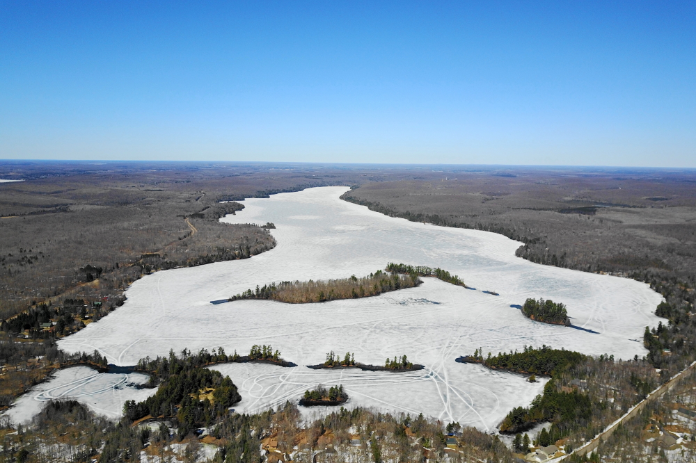 On the South end, there's a little open water on the edges, but it's still mostly ice.