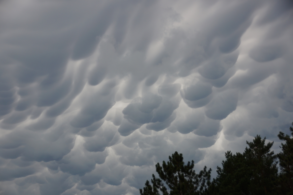 The second weather event started late in the week with a bizarre sky. Shortly afterward there were 80+ mph straight winds, sheets of rain, and near continuous thunder. Power, internet and cell towers took a while to restore.