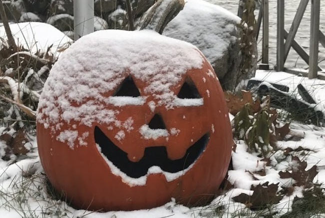 No reports of holiday lights up yet near Lucerne.  Jack-o'-lanterns are frozen solid though, and the ice has gone in on Lakes Wabikon and Peshtigo.
