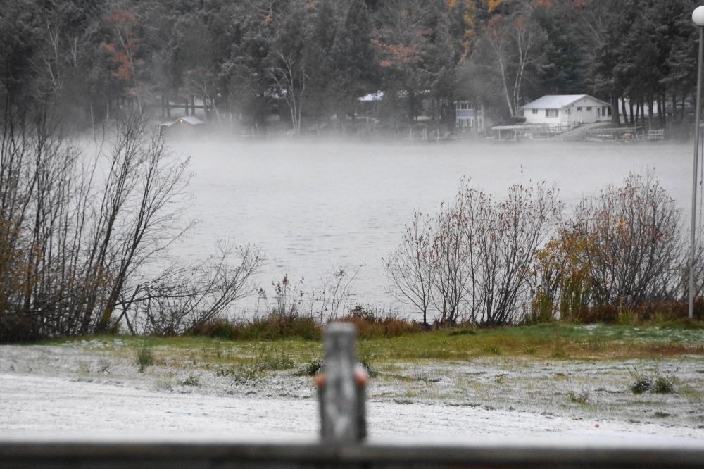 The normal, mild Fall ended around mid-week with a hard frosty morning and a little over an inch of snow. The snow melted as the lake steamed away its heat.