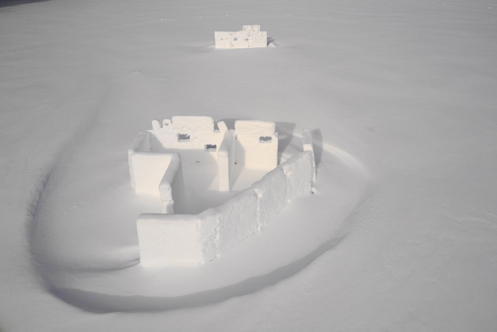 The strong wind and the fresh snow made for some impressive drifting around the bottle rocket war forts.