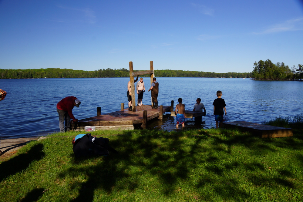 Just before the lake temperature rose to 62°F, the first 10 sections of the show dock were put in at Water's Edge. We'll get the rest of the dock in before the first ski show of the year (scheduled for Wednesday, June 8th at 6:30 PM).