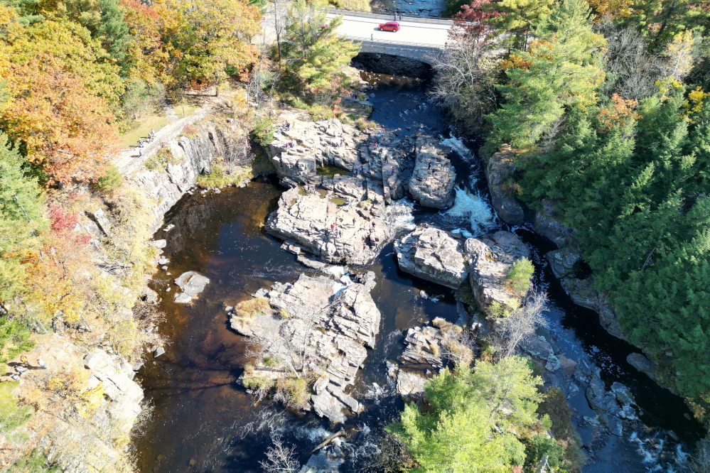 One of the must do items during or just after peak color is visit the Dells of the Eau Claire River and tromp around the narrow rocky gorge and waterfalls.