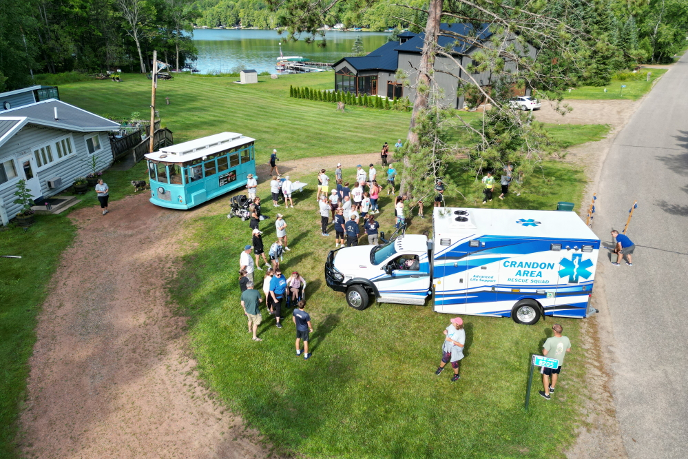 Proceeds from this year's race were donated to the Crandon Area Rescue Squad. Over the years we've had many types of vehicles at the bar. We've had various boats, cars, trucks, and <a href='/WeeklySummaryPages/2014/0526/GoN.html' class ='defaultlink2' target='_blank'> even a helicopter</a>, but never a trolley. Until now. Yay!