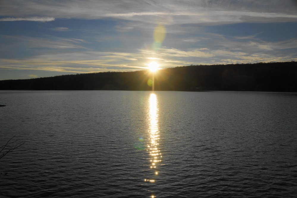 When it was not raining, sunsets have been noteworthy. On Sunday evening, the view was accompanied by a very noisy squirrel.