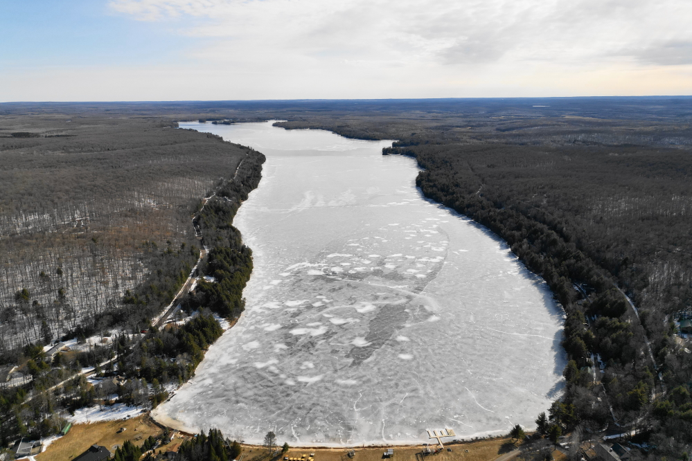 Looking at the lake from the north it's clear we have a lot of frozen water to go before ice-out.