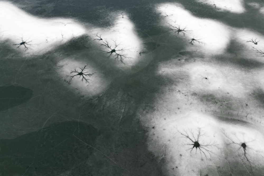 The ice holes were numerous and spidery.