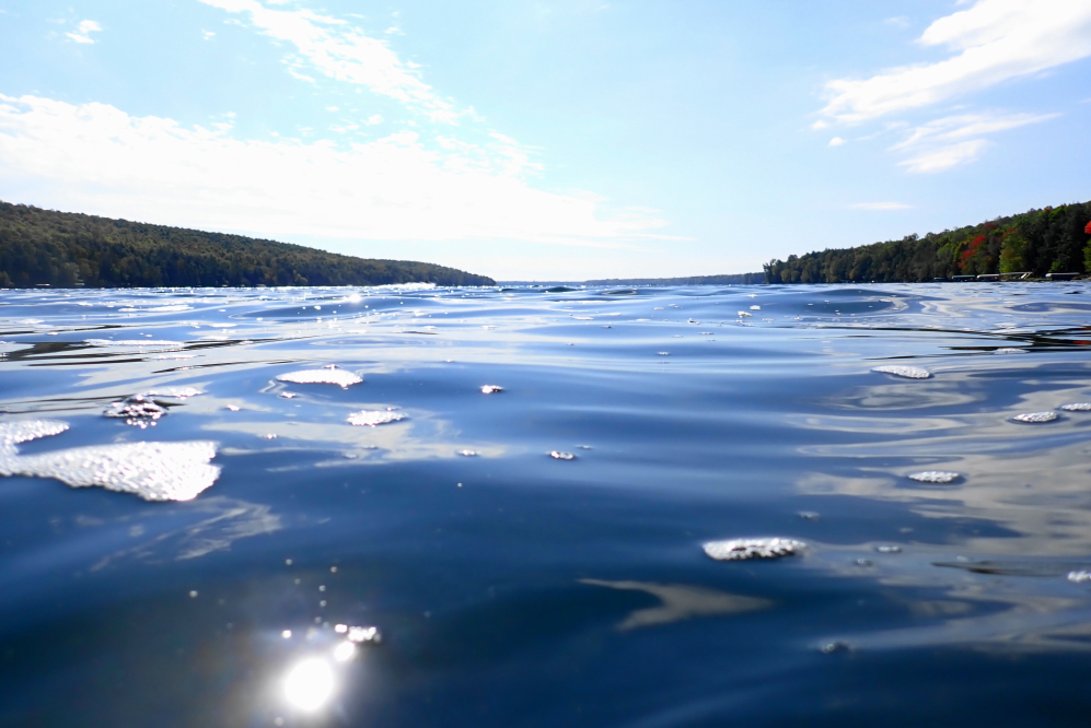 The summer-like warmth has the lake temperature up to 75°F in the shallows. It's a little cooler in the deep.