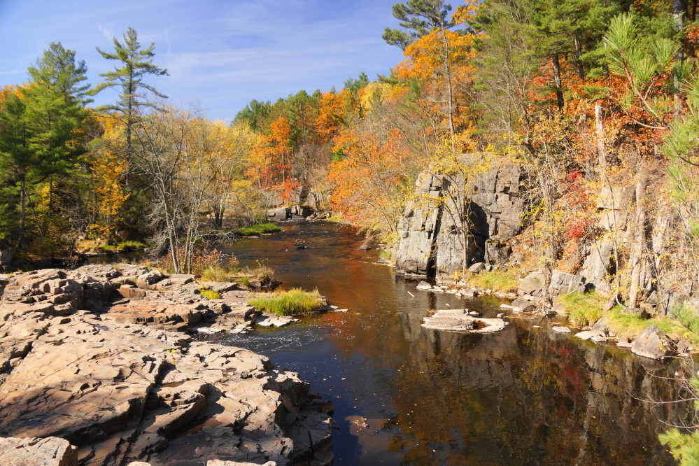 The dells are about 100 miles south of the lake. The trees there seem to have less leaves.