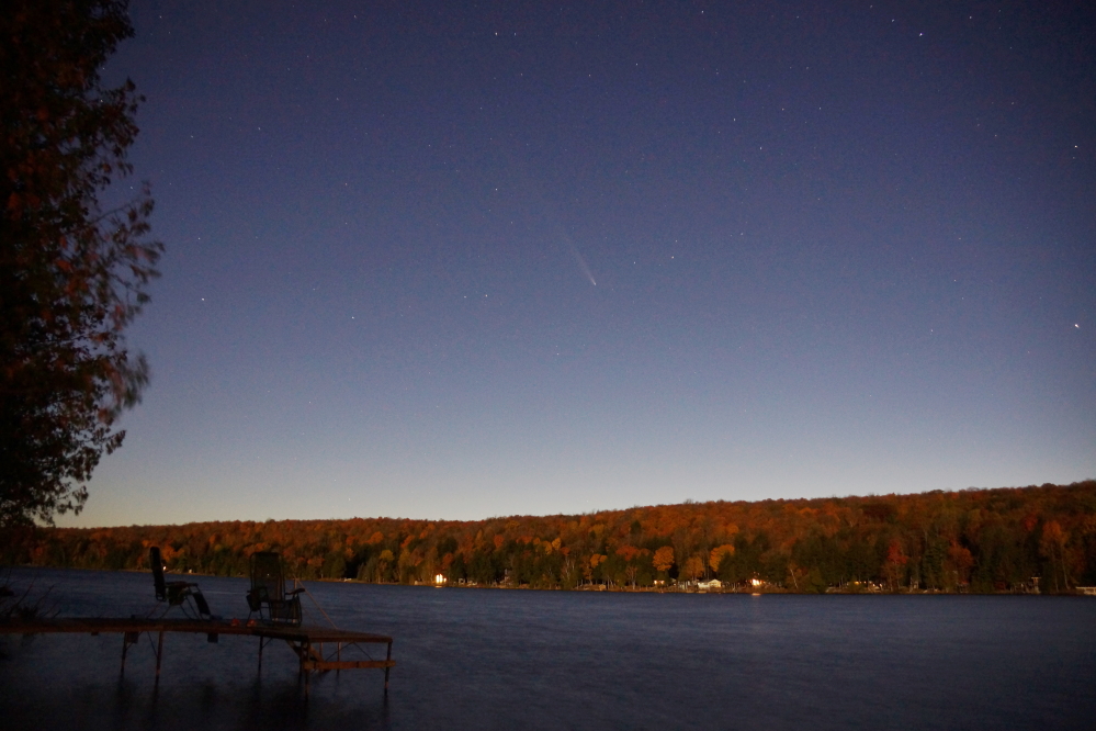 The moon blued up the sky a little, but the comet was still visible (barely).