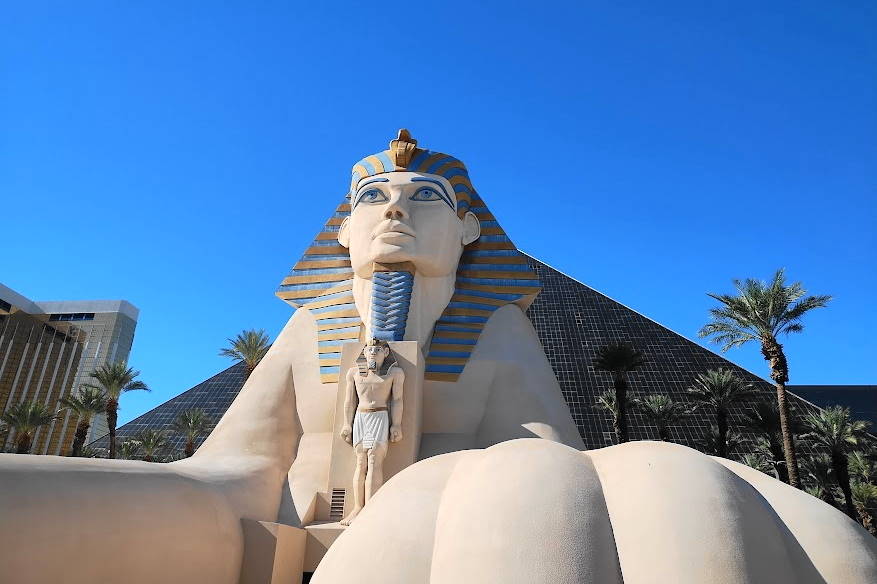 Just up the street from the giant chainsaw, rests a sphinx.